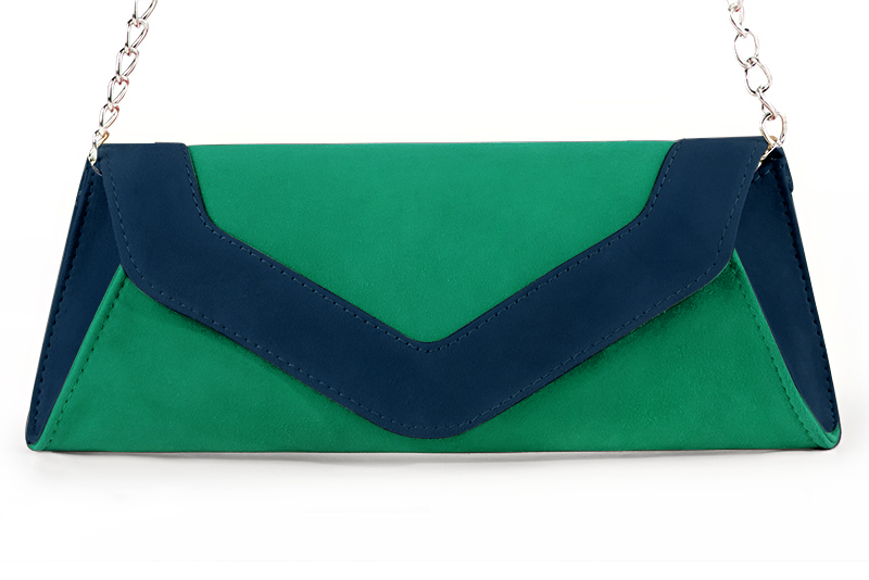 Emerald green and navy blue women's dress clutch, for weddings, ceremonies, cocktails and parties. Profile view - Florence KOOIJMAN